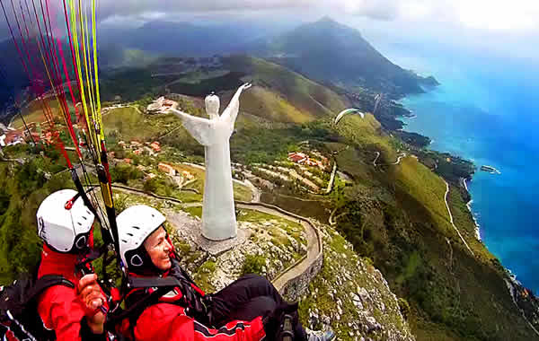 Paragliding over the statue